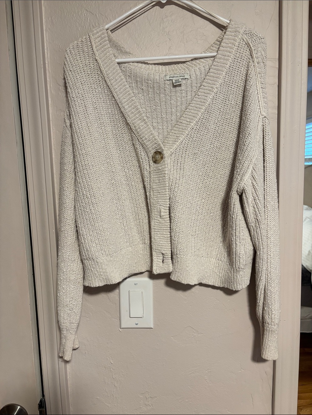 American Eagle Outfitters Cream Button-Front V-Neck Cardigan
